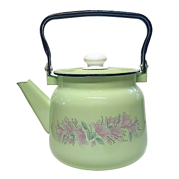 Чайник для плиты 2,3л эмаль С2714.3С декор салатовый с пл. кнопкой 