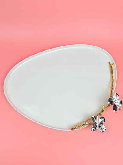 Блюдо белое с бабочками OLS-9326-2