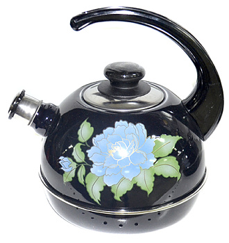Чайник 3,5л конс.ручка Т04/35/02/13 черный "Голубая орхидея" (декор-нержавеющая сталь)