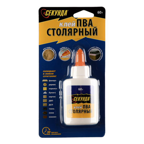 Клей столярный "Секунда" 60г, на индивидуальном блистере, 469-196