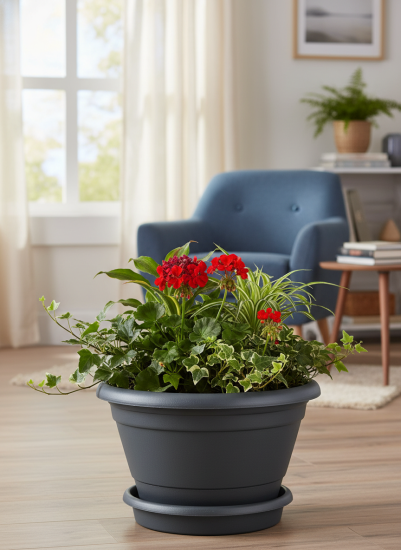 Горшок для цветов с поддоном InGreen ATHENA 0,5л, вулканический серый IG147011026