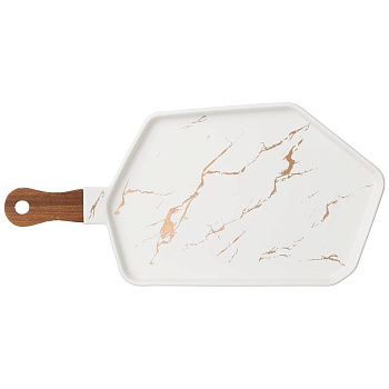 МЕНАЖНИЦА С ДЕРЕВЯННОЙ РУЧКОЙ КОЛЛЕКЦИЯ "ЗОЛОТОЙ МРАМОР" ЦВЕТ:WHITE  40*19 СМ (412-202)