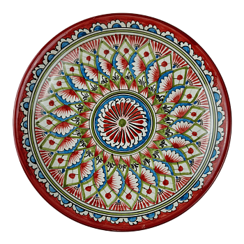 Ляган 30см, плоский Риштанская керамика красный