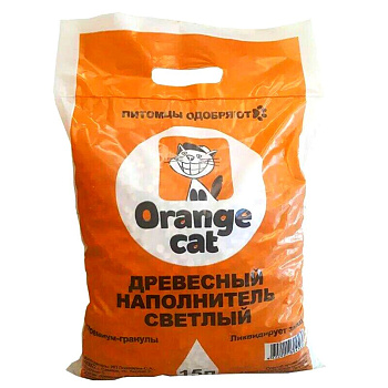 Наполнитель для кошек 15л светлый древесный Orange Cat