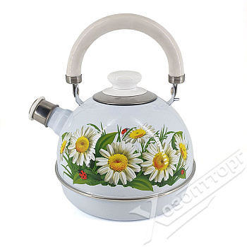 Чайник 3,5 л. (бел.мет. подв. ручка) белый/ марианна (декор нерж. сталь) ТММ04/35/03/32/Н03