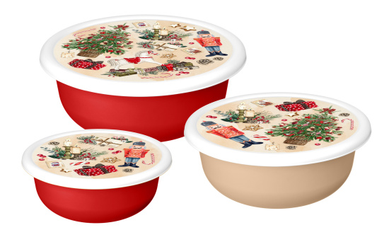 Миска "Modena" 3,2л с крышкой с декором "Игрушки" (красный) 223138406/03