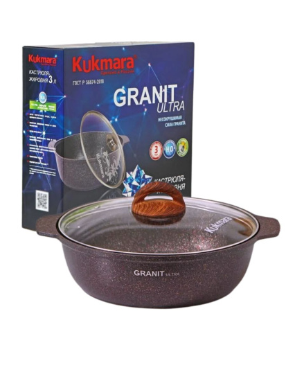 Кастрюля-жаровня 3,0л со стекл.крышкой АП "Granit ultra" (red) жга31а