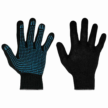 Перчатки 10 класс (4 нитки) черные с ПВХ точка