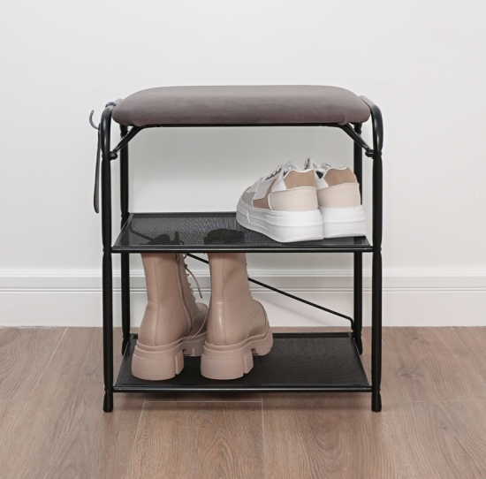 Подставка для обуви "Гранада 13_НБК" с сиденьем нубук (черный) 