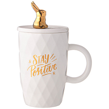 КРУЖКА LEFARD С КРЫШКОЙ И ЛОЖКОЙ BUNNY 390МЛ, БЕЛАЯ 90-1093