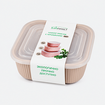 Квадратные миски 3шт. с крышкой 