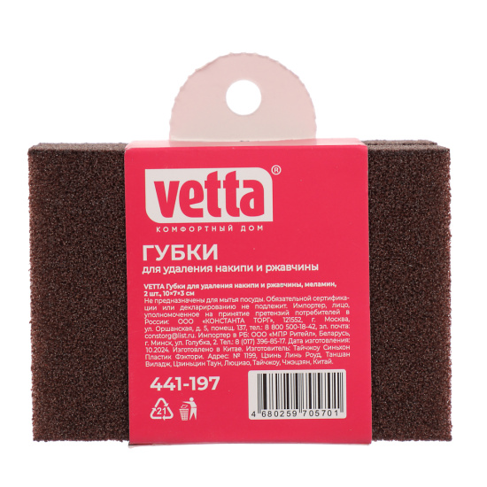 VETTA Губки для удаления накипи и ржавчины, меламин, 2 шт, 10х7х3см 441-197