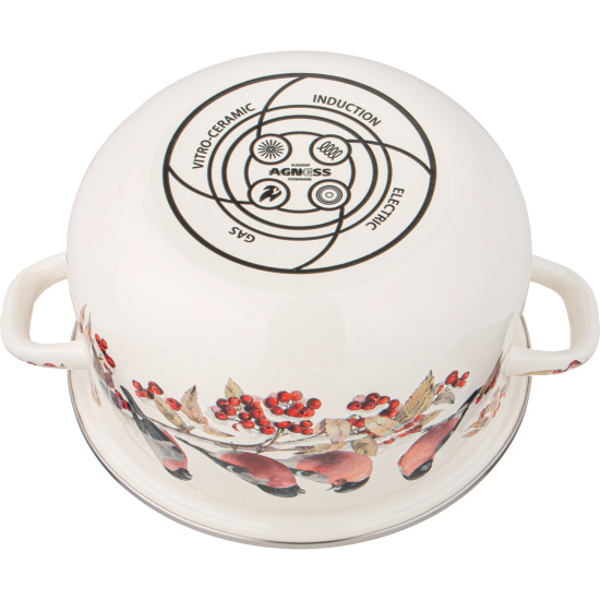 КАСТРЮЛЯ AGNESS ЭМАЛИРОВАННАЯ С ЭМАЛ.КРЫШКОЙ СЕРИЯ "СНЕГИРИ", 3.6 Л, 22*13 СМ (934-733)
