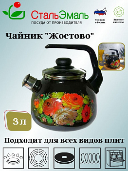 Чайник для плиты 3,0л 4с209я Жостово черн Чайник для плиты 3,0л 4с209я Жостово черн