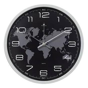 3027-061 (10) Часы настенные круг d=30см, корпус серебряный "Карта", Рубин