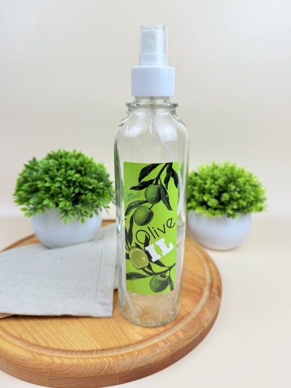 Бутылка цилиндр с кнопоч. дозатором для масла/соусов,Olive Oil оливки на зел фоне,330 мл 01950-00829