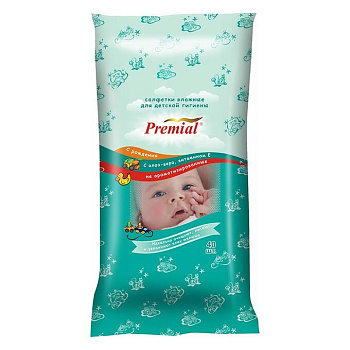 Салфетки влажные для детской гигиены 10шт с алое-вера PREMIAL