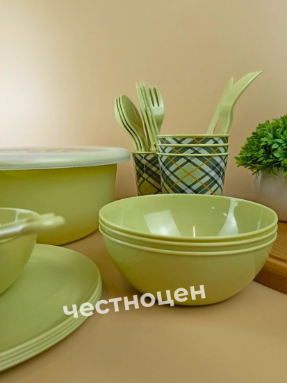Набор для пикника с декором 25пр. на 4 персоны (салатовый) 221135520/04