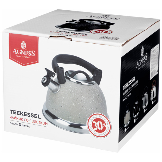 ЧАЙНИК AGNESS СО СВИСТКОМ,  3,0 Л И СКЛАДЫВАЮЩЕЙСЯ РУЧКОЙ (937-032)