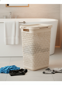 Корзина д/белья "Элемент" 30л узкая (бежевый) М9084