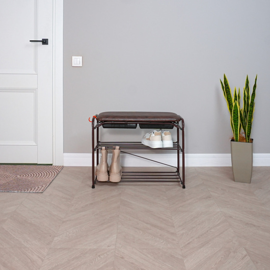 Подставка для обуви "Альфа 23" с сиденьем и ящиком (Коричневый)(3-х полочная,60см)