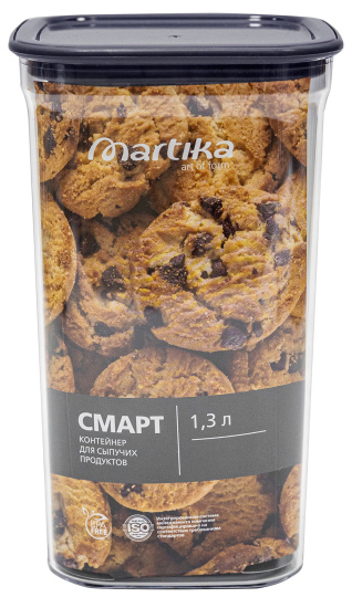 Контейнер для сыпучих продуктов "Смарт" 1,3л чернильно-серый С414ЧСЕР Контейнер для сыпучих продуктов "Смарт" 1,3л чернильно-серый С414ЧСЕР