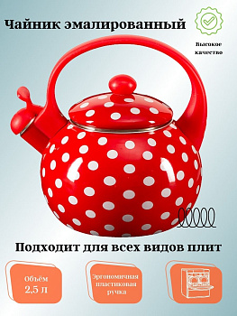 Чайник для плиты эмалированный 2,5л со свистком EM-25101/66