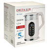 Чайник DELTA LUX DE-1025 корпус из термост. стекла и пластика, LCD дисплей,  белый: 2200Вт, 1,7л