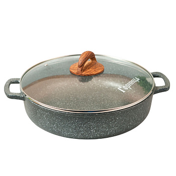 Жаровня 280/70мм 3,5л. Гармония МРАМОР лит/руч. с кр. (п/у), ж2832мр