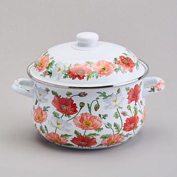 КАСТРЮЛЯ AGNESS ЭМАЛИРОВАННАЯ С ЭМАЛ.КРЫШКОЙ СЕРИЯ "МАКИ", 3.6 Л, 22*13 СМ (934-743)