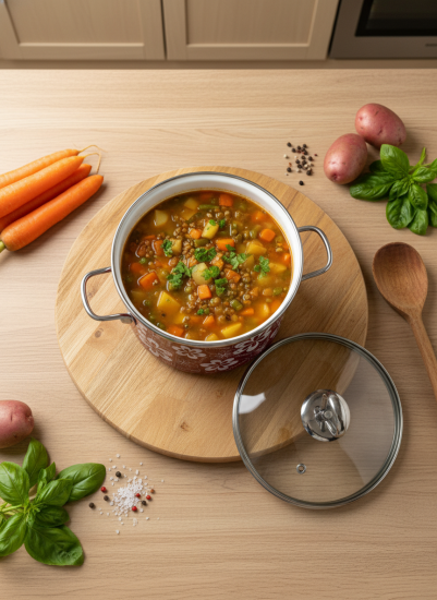 Кастрюля цил. 5,5л "Белые цветы", вишн., 8SD225S