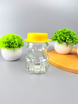 Банка  для мёда 275 мл, "МИШКА" шляпа желтая 475-985    