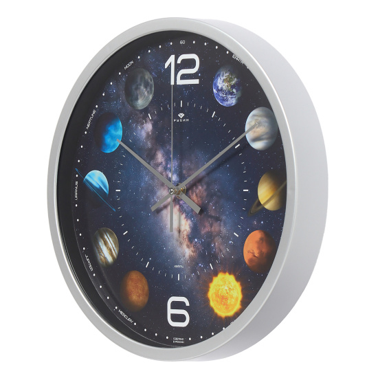 3027-056 (10) Часы настенные круг d=30см, корпус серебряный "Космос", Рубин