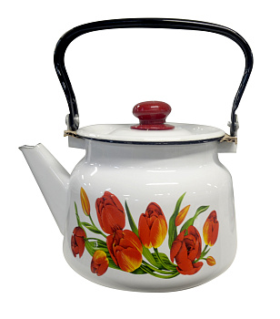 Чайник 2,3л эмаль С2714.3*78 декор Тюльпаны белый с пл. кнопкой Чайник 2,3л эмаль С2714.3*78 декор Тюльпаны белый с пл. кнопкой