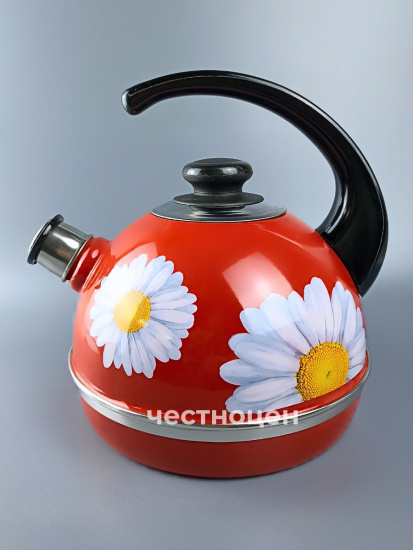 Чайник 3,5л.(конс.ручка)бордовый/ромашки(нерж. сталь) индивидуальная упаковка РT04/35/01/14 