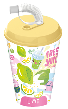 Стакан с крышкой 420мл с декором "Fresh Juice" с трубочкой c колпачком (микс)223110090/00  Стакан с крышкой 420мл с декором "Fresh Juice" с трубочкой c колпачком (микс)223110090/00
