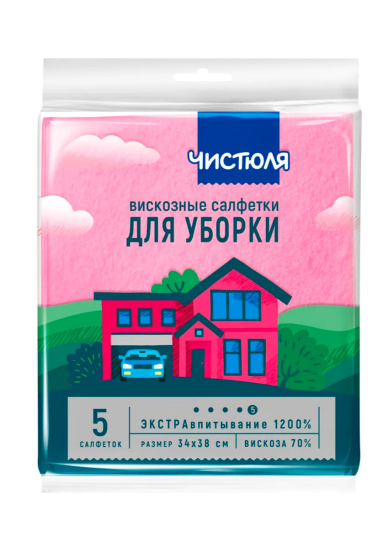 ЧИСТЮЛЯ салфетка вискозная (5шт+1шт) 34х38см (С0309)