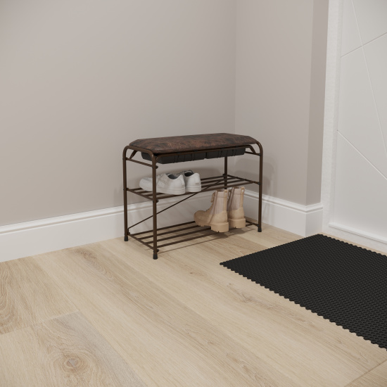 Подставка для обуви "Альфа 23" с сиденьем и ящиком (Коричневый)(3-х полочная,60см)