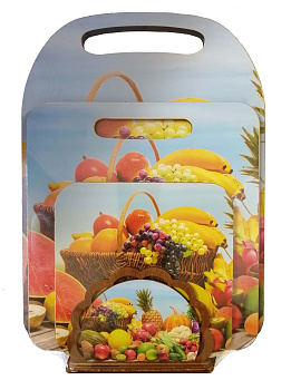 Комплект: Фрукты (доска разд, доска мал, подставка под горячее, салфетница) КМ-7