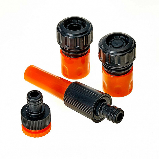 Шланг поливочный Д=3/4 (20м) желтый с черной полосой с фитингами  Шланг поливочный Д=3/4 (20м) желтый с черной полосой с фитингами