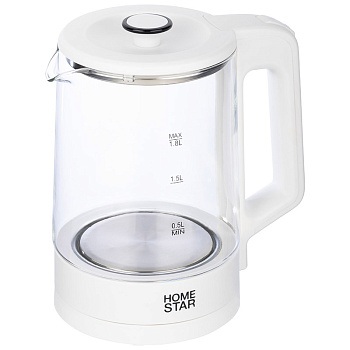Чайник Homestar HS-1008 (1,8 л), стекло, белый 107009