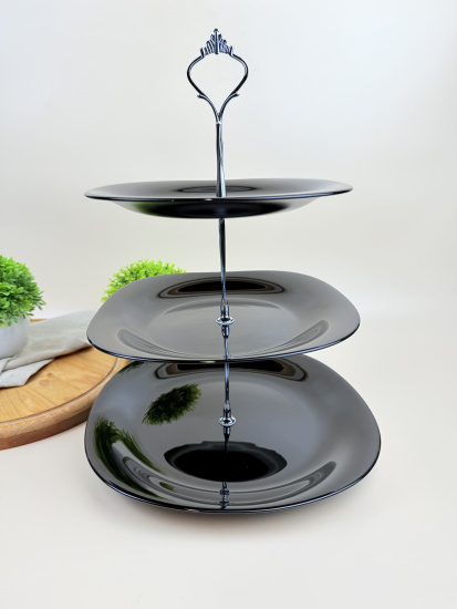 Ваза для фруктов 3-х ярусная Lavenir "Square soft color" 21,5/24/28 см LFP3AT BLACK 00107100