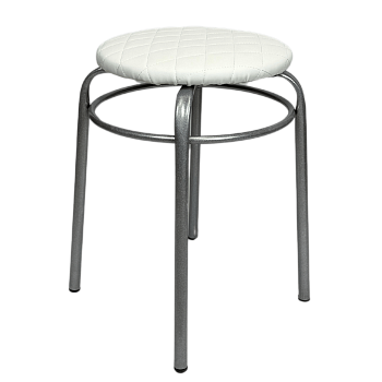 Табурет "Люкс" с кольцом к\з стег.Белый н.хром