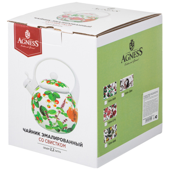 ЧАЙНИК AGNESS ЭМАЛИРОВАННЫЙ СО СВИСТКОМ, 2,2Л, ИНДУКЦИОННОЕ ДНО 934-569