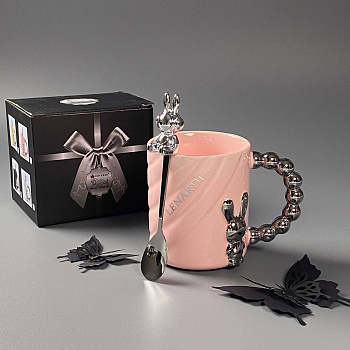 Кружка 430мл с ложкой в под.уп.(х36)Фарфор 315-071