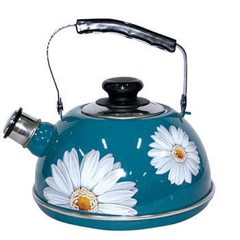 Чайник 3,5л ТМ04/35/06/14 подв.ручка со свистком бирюзовый "Ромашки" (декор-нержавеющая сталь) (4) 