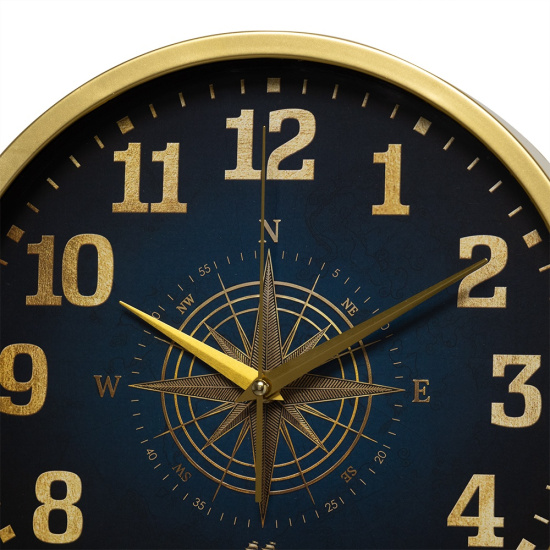 3027-062 (10) Часы настенные круг d=30см, корпус золотой "Компас", Рубин