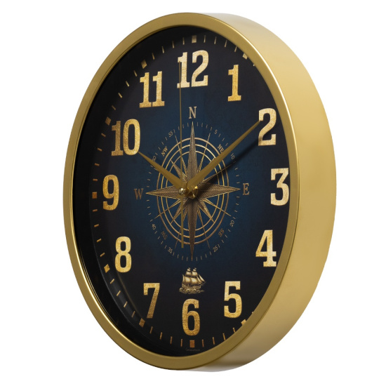 3027-062 (10) Часы настенные круг d=30см, корпус золотой "Компас", Рубин