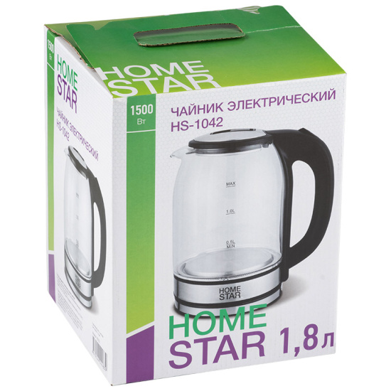 Чайник Homestar HS-1042 (1,8 л) стекло, пластик черный 105222