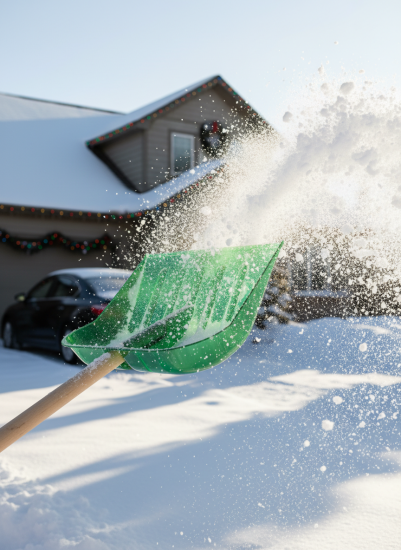 Снеговая лопата №1 из поликарбоната ЦВЕТНАЯ,  с деревянным черенком